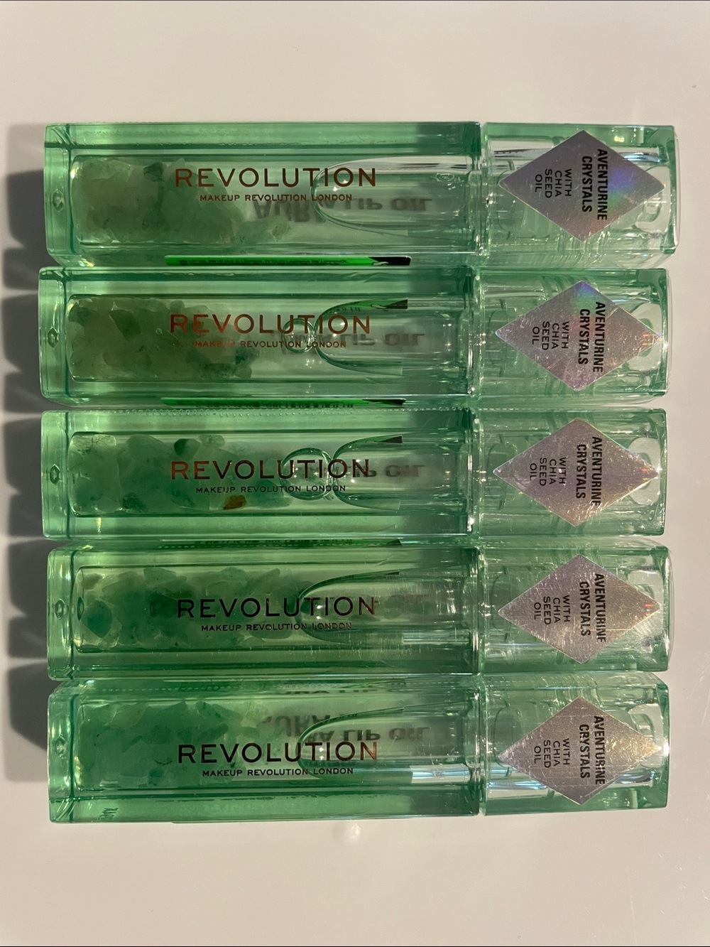 Revolution Aventurine Crystal Lip Oil - Green Transparent Set of 5